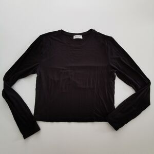 Aritzia Babaton Black Long Sleeve Crew Neck Crop Shirt Top